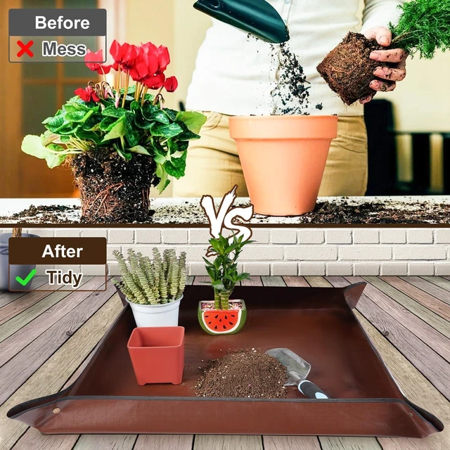 Alt view image 4 of 6 - 27"x 27" Repotting Mat for Indoor Plant Transplanting and Mess Control Foldable Waterproof Potting Tray-Easy to Clean Gardening Gifts for Plant Lovers