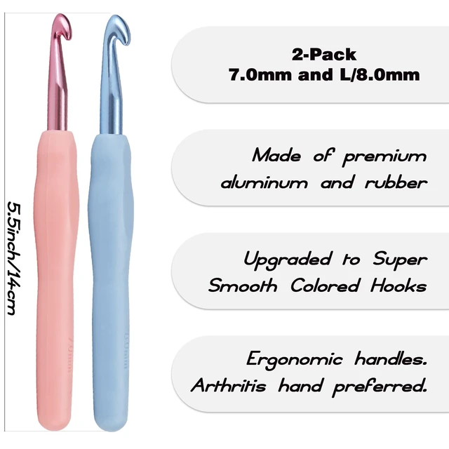 Alt view image 6 of 6 - YOJOB 2-Pack Size 7.0mm, L / 8.0mm Crochet Hooks, Ergonomic Crochet Hook
