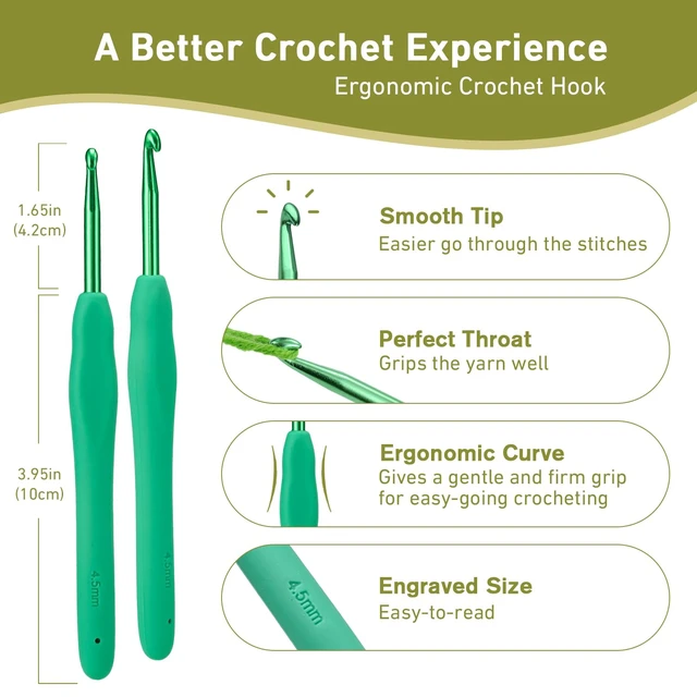 Alt view image 2 of 6 - 4.5mm Crochet Hook, Ergonomic Aluminum Crochet Needles for Arthritic Hands