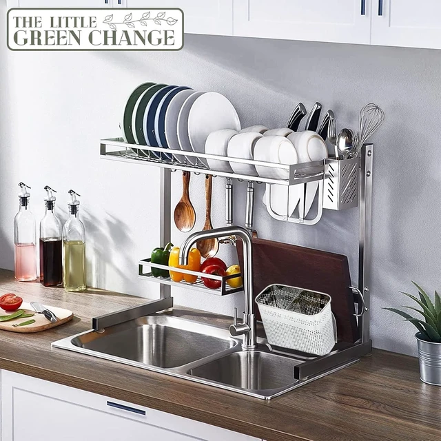 Alt view image 2 of 7 - Kitchen Utensils Chopsticks Holder Drying Rack Basket with Hooks 2 Divided Compartments Quality Stainless Steel Large L5.4 X H4.3 X W2.6
