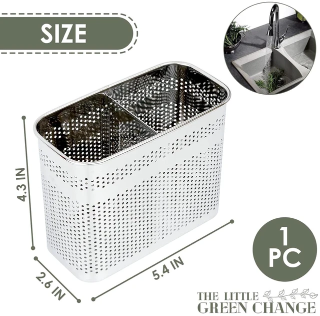 Alt view image 7 of 7 - Kitchen Utensils Chopsticks Holder Drying Rack Basket with Hooks 2 Divided Compartments Quality Stainless Steel Large L5.4 X H4.3 X W2.6