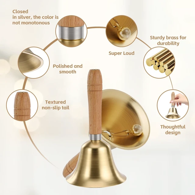 Alt view image 4 of 7 - Flezoo 3.15inch Brass Super Loud Hand Bell for Dinner Wedding Office