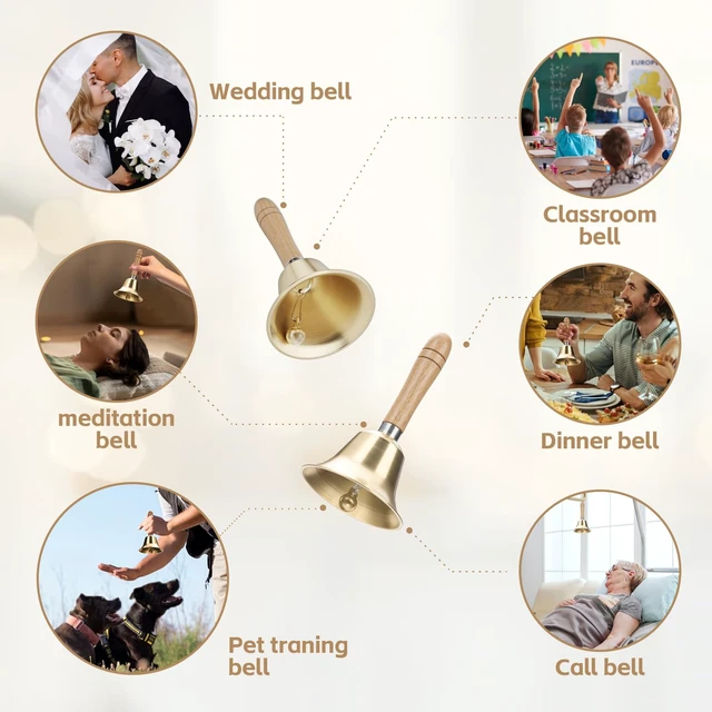 Alt view image 3 of 7 - Flezoo 3.15inch Brass Super Loud Hand Bell for Dinner Wedding Office