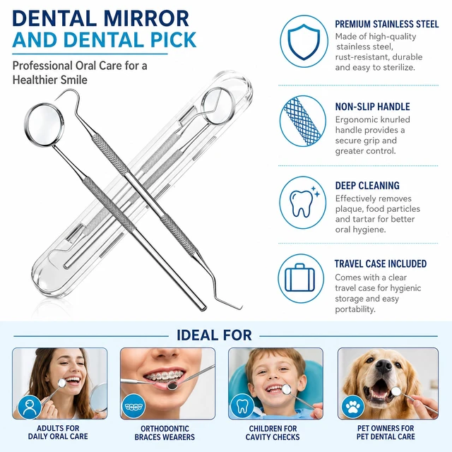 Alt view image 6 of 6 - G.CATACC 2 Pcs Dental Tools, Mouth Mirror and Dental Pick