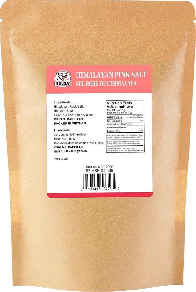 Alt view image 2 of 6 - 52USA Himalayan Pink Salt Fine Grain, 1 lb Resealable Bag, Pure Pink Table Salt, Natural Mineral Salt, Kosher, No Artificial Colors, No Additives, No Gluten, for Cooking, Baking, Seasoning & Daily Use