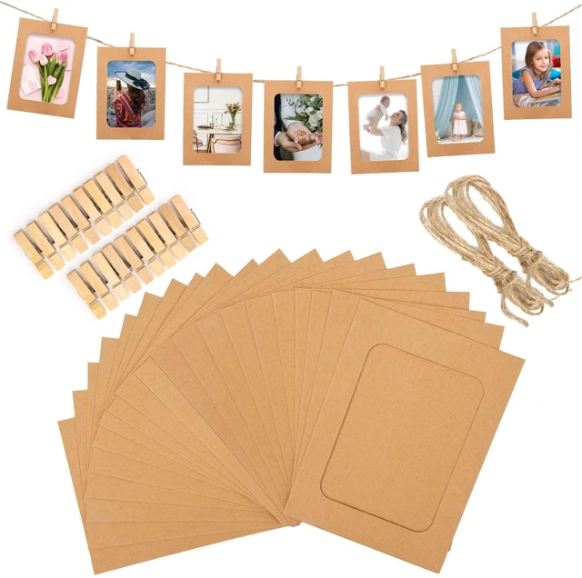 Main image of joycraft 20Pcs Paper Photo Frames, 4x6 Inch Kraft Paper Picture Frames, Hanging Photo Display Banner, DIY Clip Photo Display Holders for Home, Office, Wedding, and Party Decor