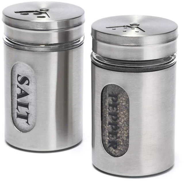 Main image of Salt and Pepper Shakers Stainless Steel and Glass Set (silver)