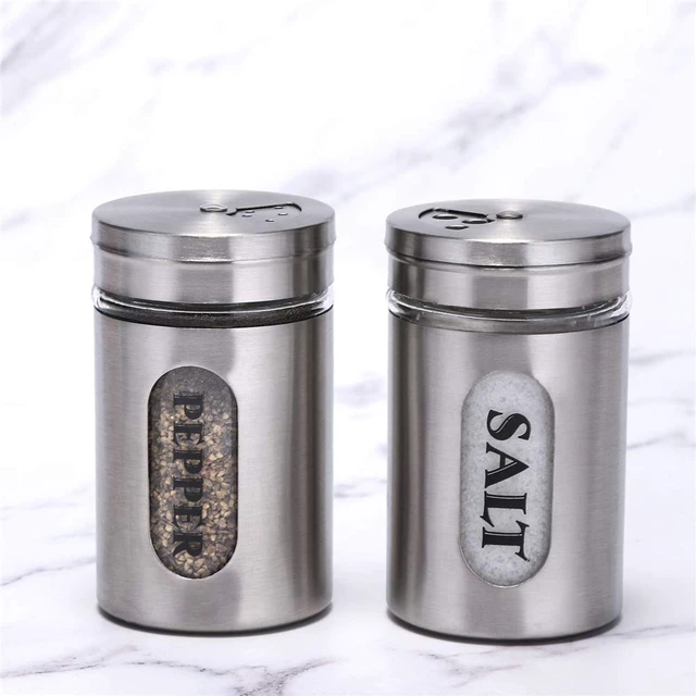 Alt view image 6 of 7 - Salt and Pepper Shakers Stainless Steel and Glass Set (silver)