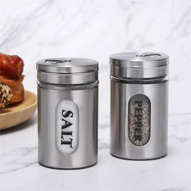Alt view image 2 of 7 - Salt and Pepper Shakers Stainless Steel and Glass Set (silver)