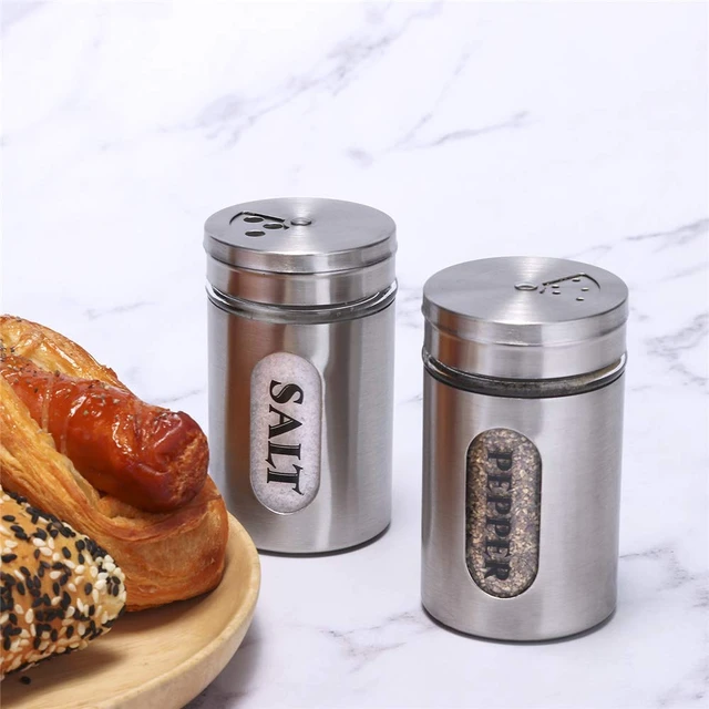 Alt view image 5 of 7 - Salt and Pepper Shakers Stainless Steel and Glass Set (silver)
