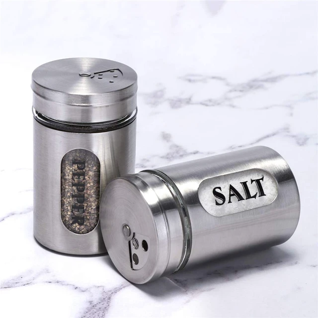 Alt view image 4 of 7 - Salt and Pepper Shakers Stainless Steel and Glass Set (silver)