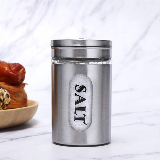 Alt view image 3 of 7 - Salt and Pepper Shakers Stainless Steel and Glass Set (silver)