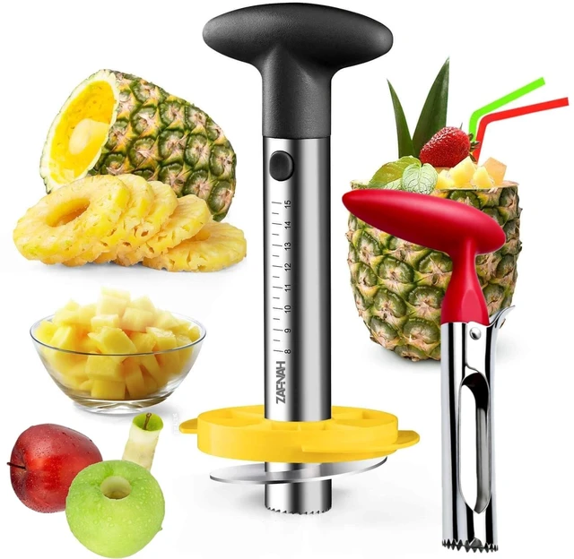 Main image of Pineapple Corer and Slicer Tool, Pineapple Cutter and Corer, Stainless Steel Pineapple Peeler, Easy Pineapple core remover decorer, Eye Removal Tool, Pelador De Piña (Black with Measure marks)