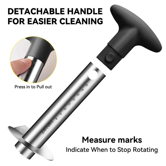 Alt view image 4 of 6 - Pineapple Corer and Slicer Tool, Pineapple Cutter and Corer, Stainless Steel Pineapple Peeler, Easy Pineapple core remover decorer, Eye Removal Tool, Pelador De Piña (Black with Measure marks)