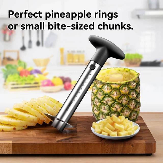 Alt view image 3 of 6 - Pineapple Corer and Slicer Tool, Pineapple Cutter and Corer, Stainless Steel Pineapple Peeler, Easy Pineapple core remover decorer, Eye Removal Tool, Pelador De Piña (Black with Measure marks)
