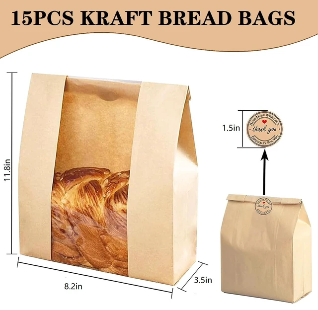 Alt view image 6 of 6 - Paper Bread Bags for Sourdough 15Pcs Homemade Bread Gift Bags with Sticker