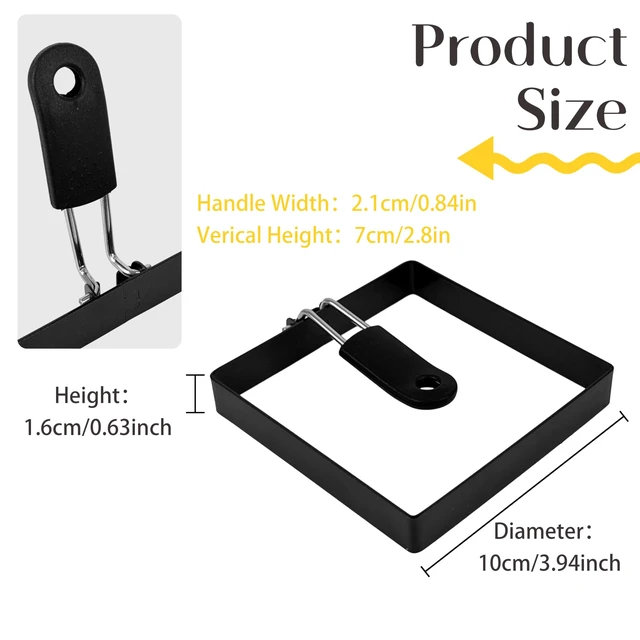 Alt view image 6 of 6 - 2-Pack 4'' Square Egg Rings Set with Silicone Handle, Stainless Steel Egg Cooking Rings,Nonstick,For Frying Eggs and English Muffins Pancake, Egg Mold Shaper For Breakfast