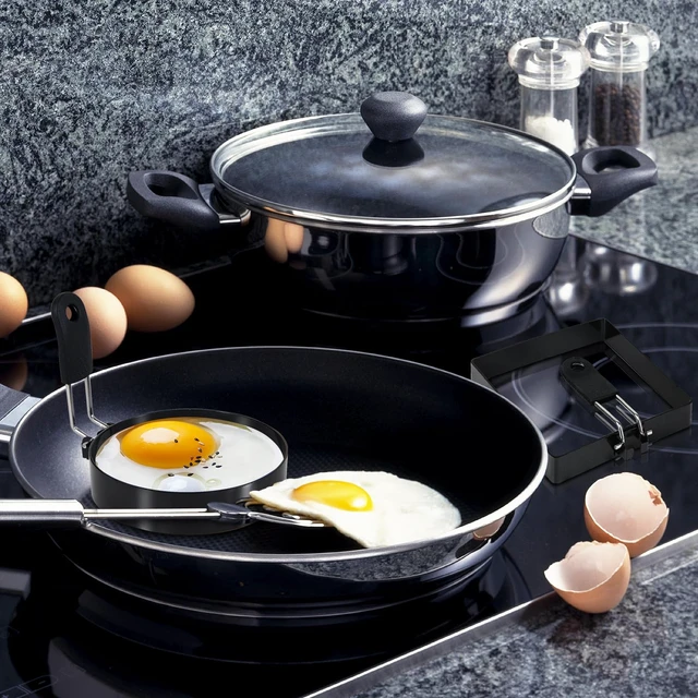 Alt view image 2 of 5 - 2-Pack Round+Square Egg Rings Set with Silicone Handle, Stainless Steel Egg Cooking Rings,Nonstick,For Frying Eggs and English Muffins Pancake, Egg Mold Shaper For Breakfast