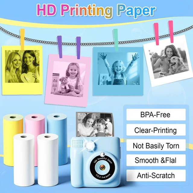Alt view image 6 of 6 - 18 Rolls Kids Camera Paper Roll Refill Compatible with Most Instant Print Cameras for Kids BPA Free (2.24"x0.98" )