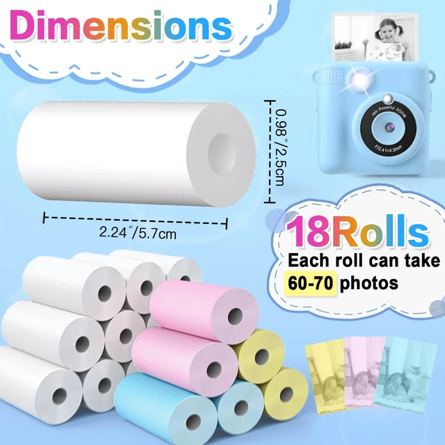 Alt view image 3 of 6 - 18 Rolls Kids Camera Paper Roll Refill Compatible with Most Instant Print Cameras for Kids BPA Free (2.24"x0.98" )