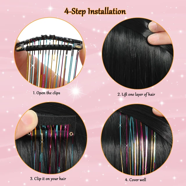 Alt view image 6 of 7 - Clip in Hair Tinsel Kit 23.6Inch Gold Hair Tinsel Heat Resistant Fairy Hair Tinsel Clip in Glitter Hair Extensions, Sparkle Festival Hair Accessories for Women Girls (Gold)