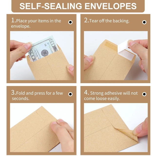 Alt view image 2 of 7 - Joyberg 120 PCS Money Envelopes for Cash Kraft Paper, 6.5x3.2 Small Cash Envelopes for Self-Adhesive, Money Saving Challenge Coin Envelopes for Coin, Check, Budget, Small Item Organizer