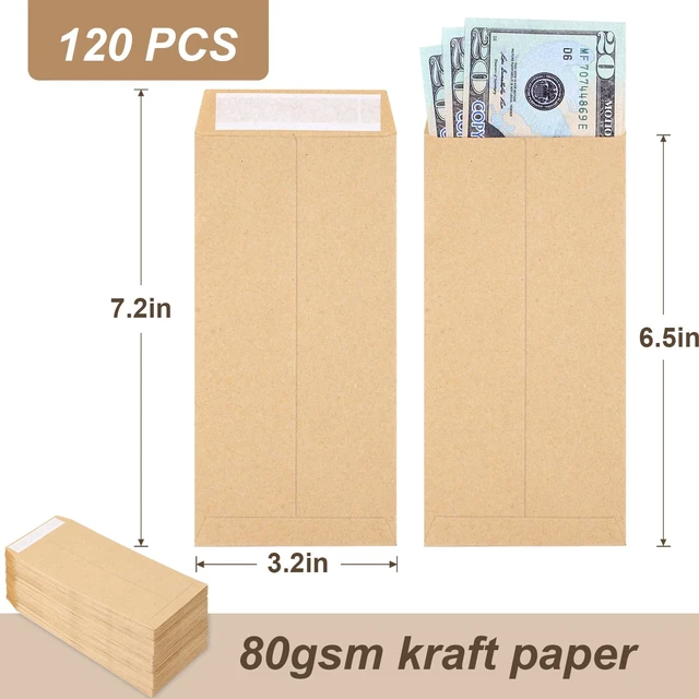 Alt view image 5 of 7 - Joyberg 120 PCS Money Envelopes for Cash Kraft Paper, 6.5x3.2 Small Cash Envelopes for Self-Adhesive, Money Saving Challenge Coin Envelopes for Coin, Check, Budget, Small Item Organizer