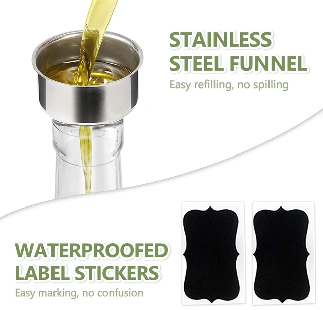 Alt view image 2 of 6 - Leaflai 17oz Olive Oil Dispenser Bottle, 500ml Oil & Vinegar Cruet with 2 Stainless Steel Pourers, 2 Labels,1 Brush and 1 Funnel for Kitchen