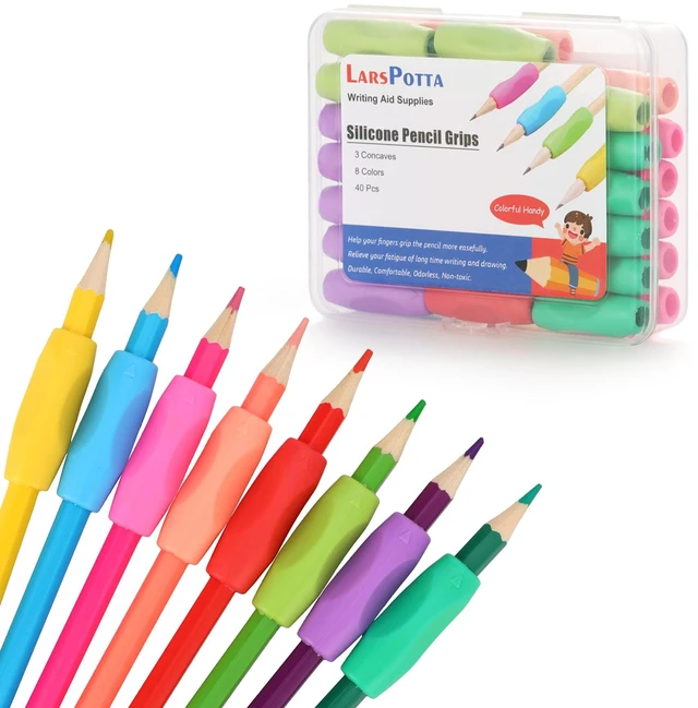 Main image of Triangle Pencil Grips for Adults, Gel Pen Grips, 40pcs 8 Colors