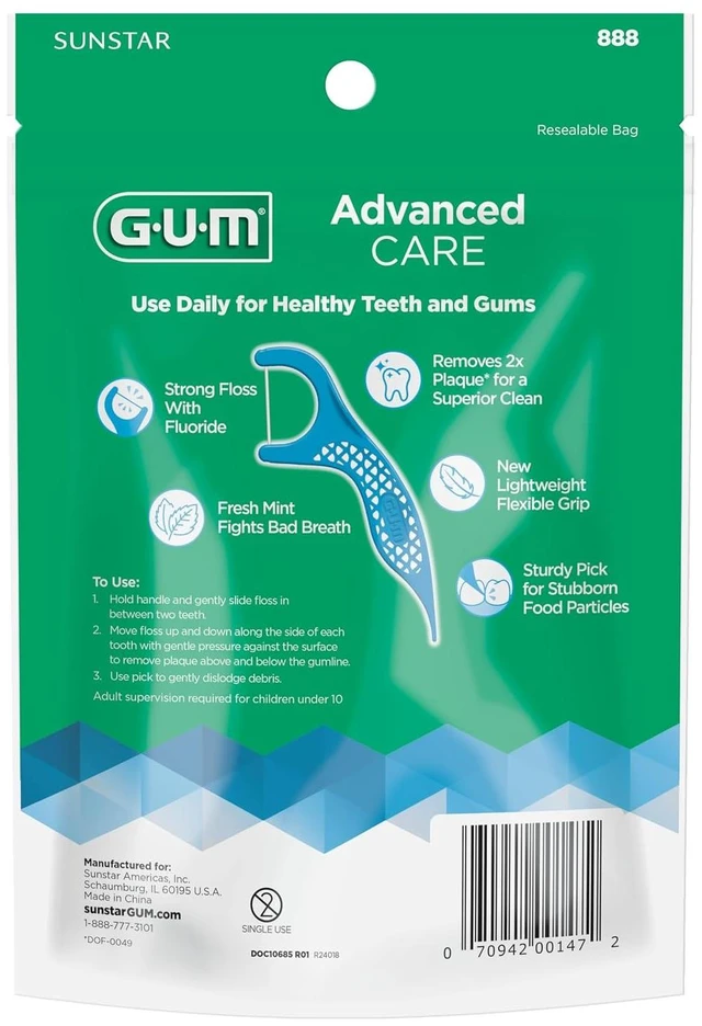 Alt view image 5 of 6 - GUM Advanced Care Dental Floss Picks, Fresh Mint Flavor 150 Count