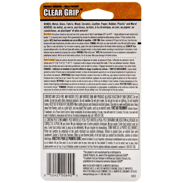 Alt view image 3 of 6 - Gorilla Clear Grip Contact Glue 0.2 fl oz Mini Tubes, 4 Count