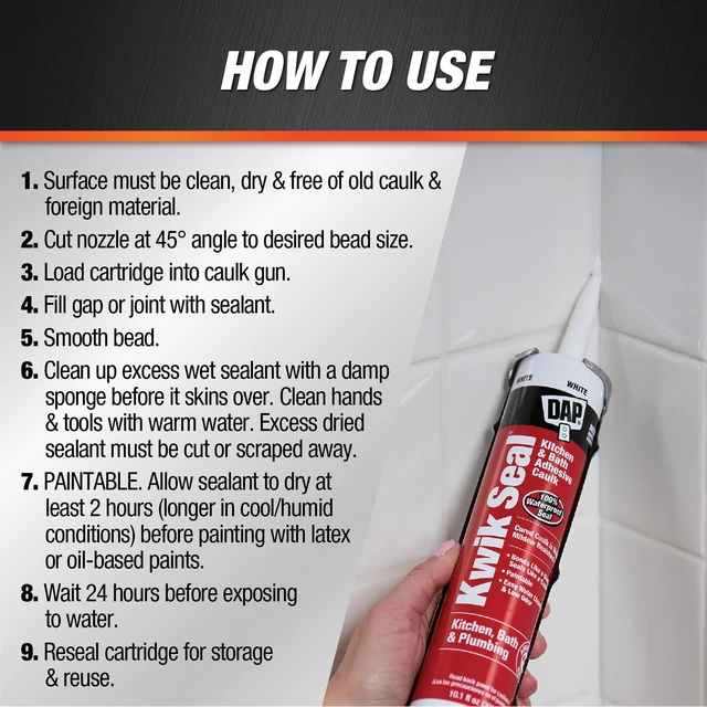 Alt view image 3 of 6 - DAP Kwik Seal 10.1 oz White Adhesive Kitchen and Bath Acrylic Latex Caulk