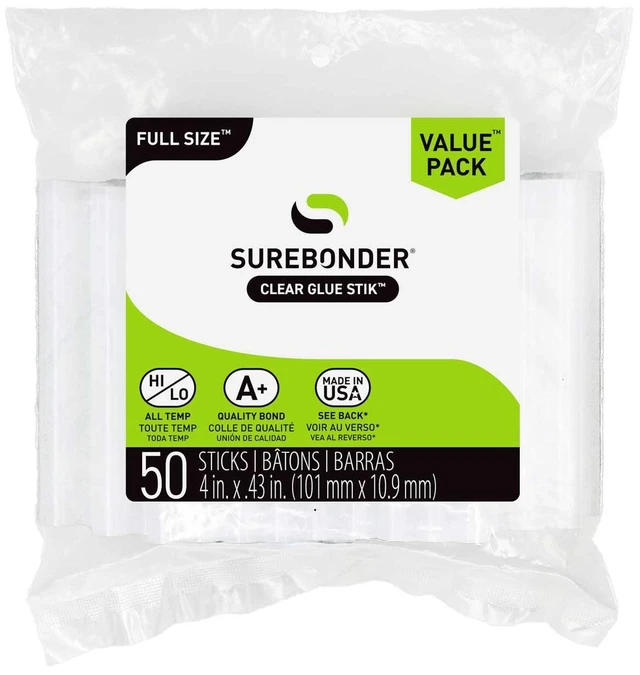 Main image of Surebonder Full Size Hot Glue Sticks 50-Pack, Clear, Non-Toxic, Multi-Temp, 4-Inch x 0.43-Inch for Full Size Glue Guns, DIY, Arts, Crafts & Home Repairs