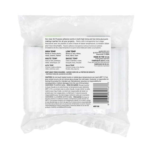 Alt view image 3 of 5 - Surebonder Full Size Hot Glue Sticks 50-Pack, Clear, Non-Toxic, Multi-Temp, 4-Inch x 0.43-Inch for Full Size Glue Guns, DIY, Arts, Crafts & Home Repairs