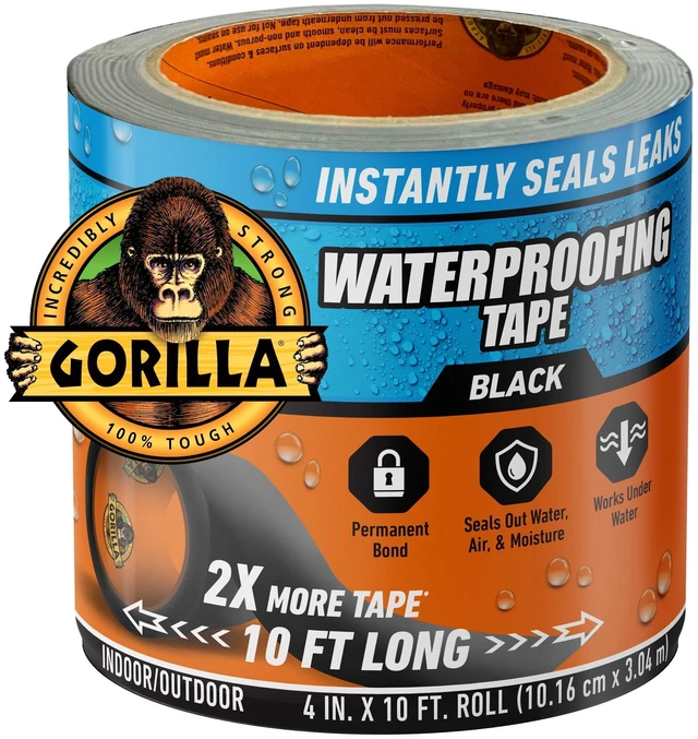 Main image of Gorilla Waterproof Patch & Seal Tape Black 4" x 10' Roll