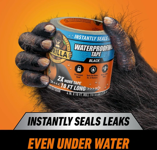 Alt view image 3 of 5 - Gorilla Waterproof Patch & Seal Tape Black 4" x 10' Roll