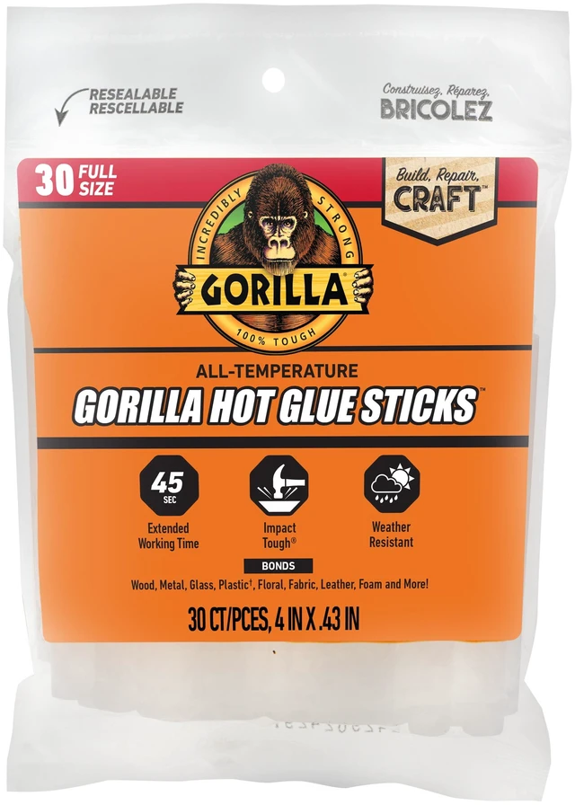 Main image of Gorilla Glue Clear 4 inch Dual Temp Full-Size Hot Glue Sticks, 30 Count