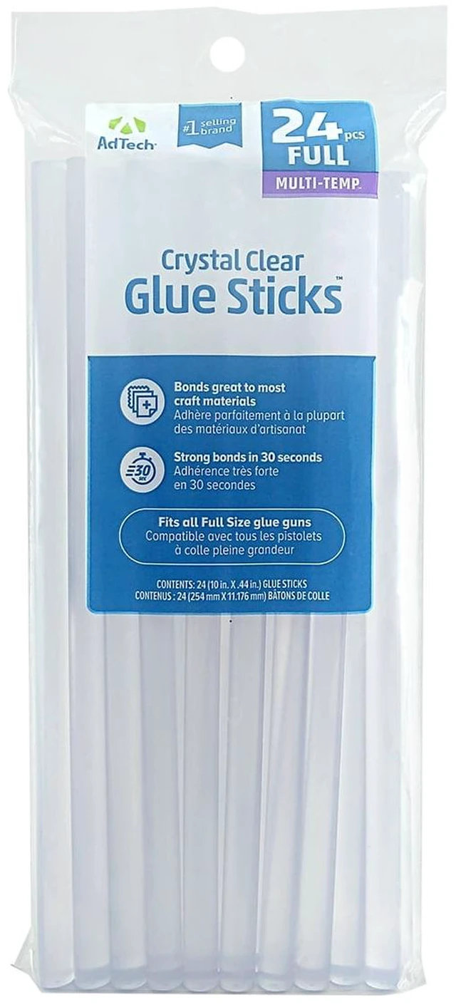 Main image of AdTech Crystal Clear Multi Temp Full Size Hot Glue Sticks, Full Size 10" x .44", 24 Sticks