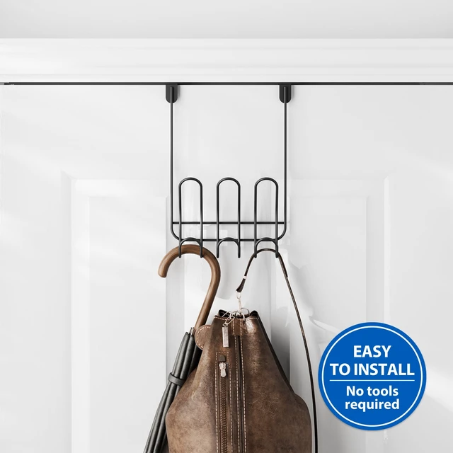 Alt view image 3 of 6 - Mainstays Over-the-Door 3-Hook Rack, No Drilling, Black