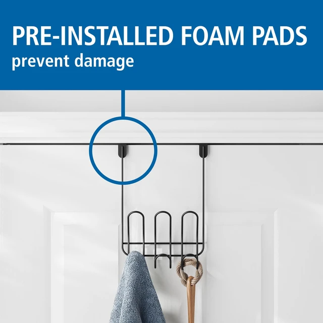 Alt view image 6 of 6 - Mainstays Over-the-Door 3-Hook Rack, No Drilling, Black