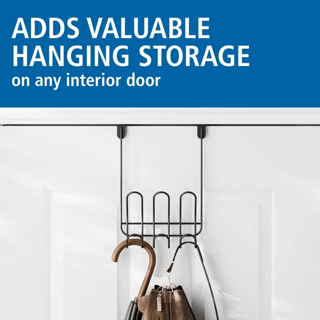 Alt view image 2 of 6 - Mainstays Over-the-Door 3-Hook Rack, No Drilling, Black