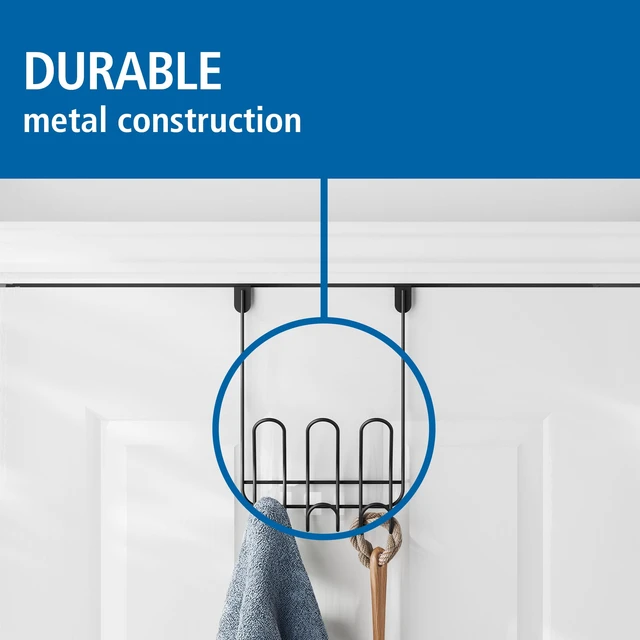 Alt view image 4 of 6 - Mainstays Over-the-Door 3-Hook Rack, No Drilling, Black