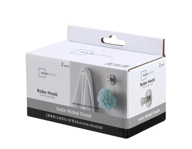Alt view image 4 of 6 - Mainstays Modern Round Robe Hook, Satin Nickel, 2 Pack