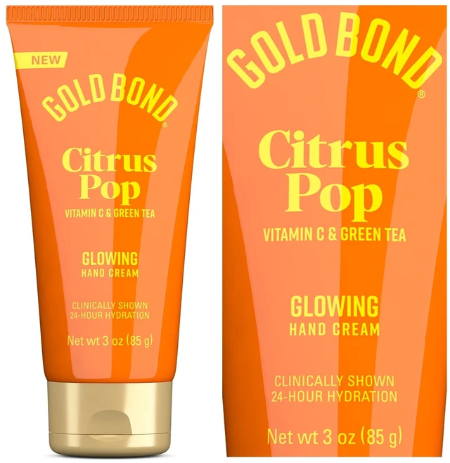 Main image of Gold Bond Citrus Pop Glowing Hand Cream, Everyday Hand Cream with Vitamin C to Help Visibly Brighten and Green Tea to Help Protect Skin from Environmental Stressors, Vibrant Citrus Pop Scent, 3 oz