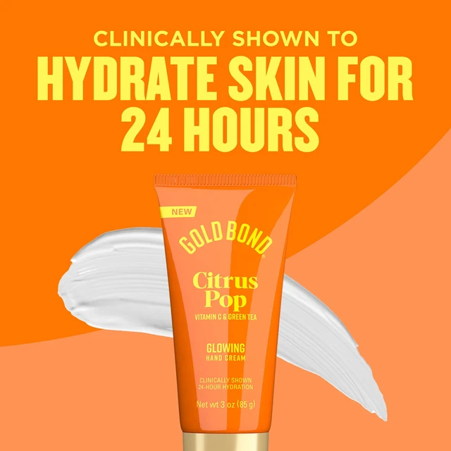Alt view image 4 of 6 - Gold Bond Citrus Pop Glowing Hand Cream, Everyday Hand Cream with Vitamin C to Help Visibly Brighten and Green Tea to Help Protect Skin from Environmental Stressors, Vibrant Citrus Pop Scent, 3 oz