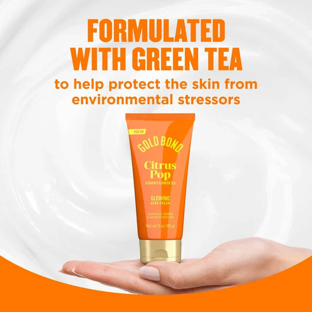 Alt view image 3 of 6 - Gold Bond Citrus Pop Glowing Hand Cream, Everyday Hand Cream with Vitamin C to Help Visibly Brighten and Green Tea to Help Protect Skin from Environmental Stressors, Vibrant Citrus Pop Scent, 3 oz