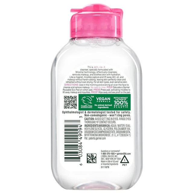 Alt view image 4 of 6 - Garnier Micellar Water, Facial Cleanser & Makeup Remover, 3.4 Fl Oz