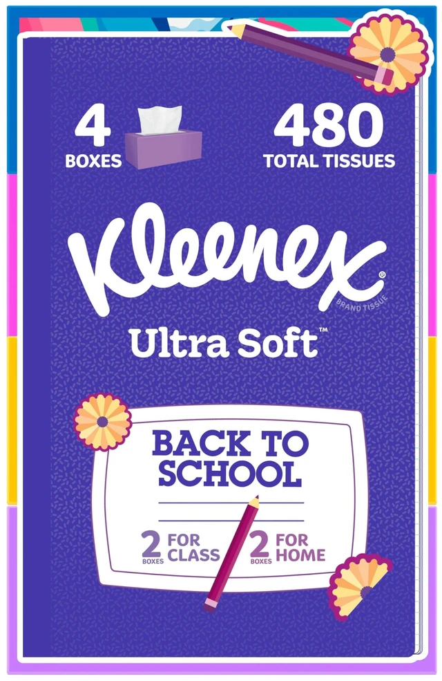 Main image of Kleenex Ultra Soft Facial Tissues, 4 Flat Boxes, 120 Tissues per Box