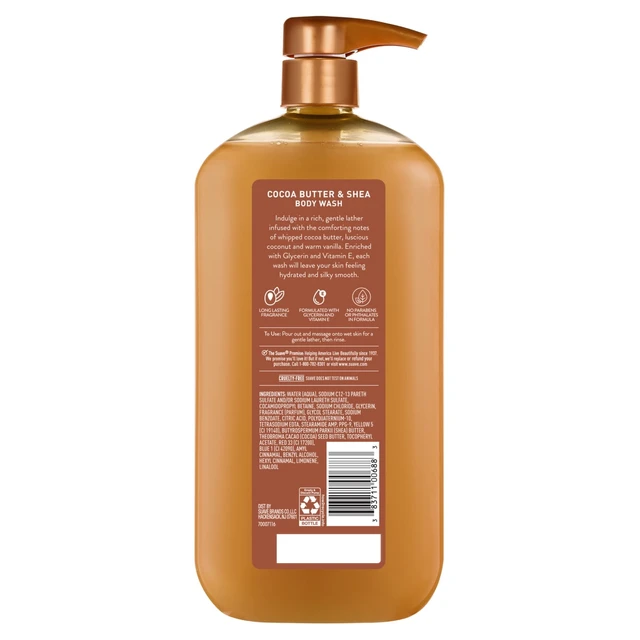 Alt view image 2 of 6 - Suave Cocoa Butter + Shea Moisturizing Body Wash with Glycerin & Vitamin E, 30 FL OZ Pump