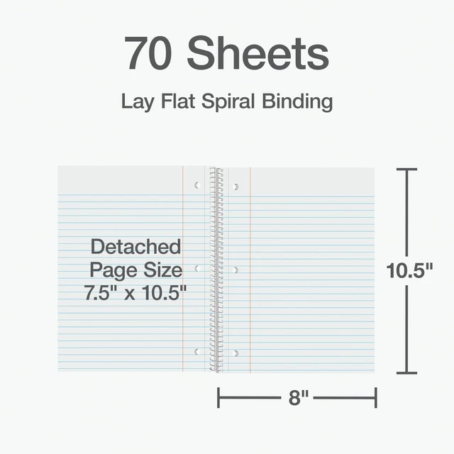 Alt view image 6 of 6 - Oxford Spiral Notebooks, 2 Pack, 1 Subject, Wide Ruled Notebooks for School, 8 x 10.5 Inches, 70 Sheets, Assorted Colors, Back to School Supplies (1002539)